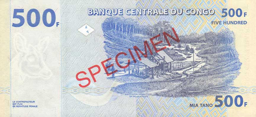 Back of Congo Democratic Republic p96s1: 500 Francs from 2002