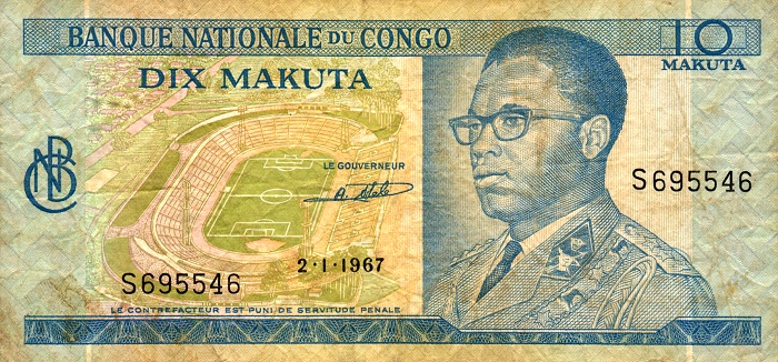 Front of Congo Democratic Republic p9a: 10 Makuta from 1967