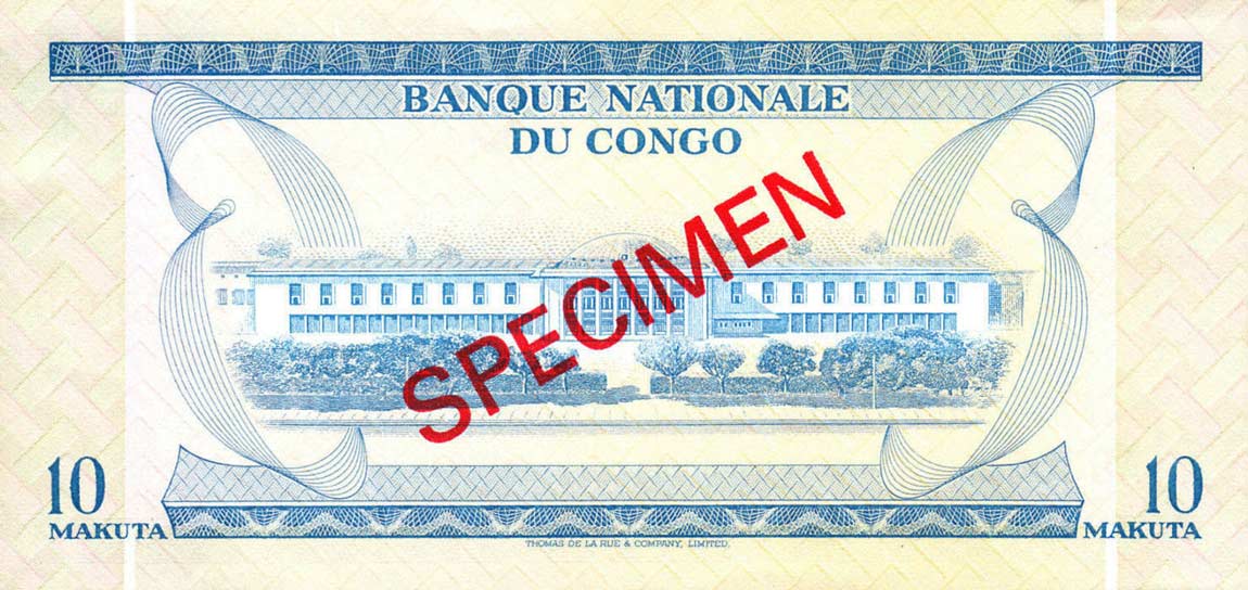 Back of Congo Democratic Republic p9s: 10 Makuta from 1967