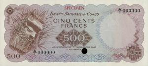 p7ct from Congo Democratic Republic: 500 Francs from 1961