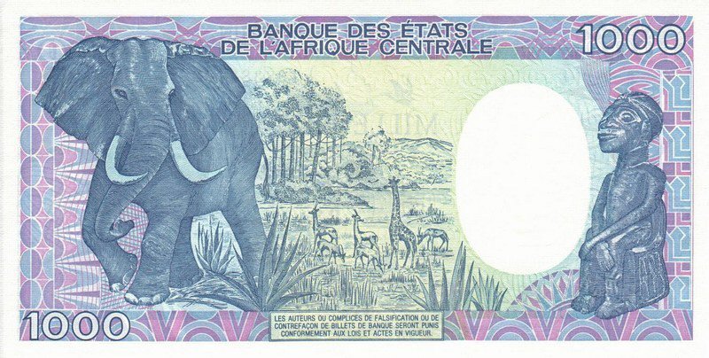 Back of Congo Republic p10c: 1000 Francs from 1991