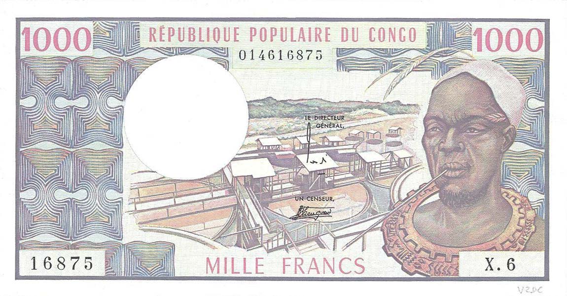 Front of Congo Republic p3c: 1000 Francs from 1978