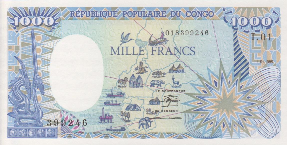 Front of Congo Republic p9: 1000 Francs from 1985