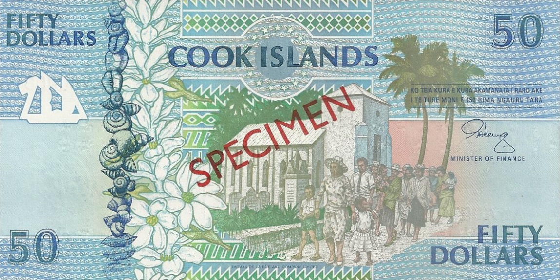 Front of Cook Islands p10s: 50 Dollars from 1992