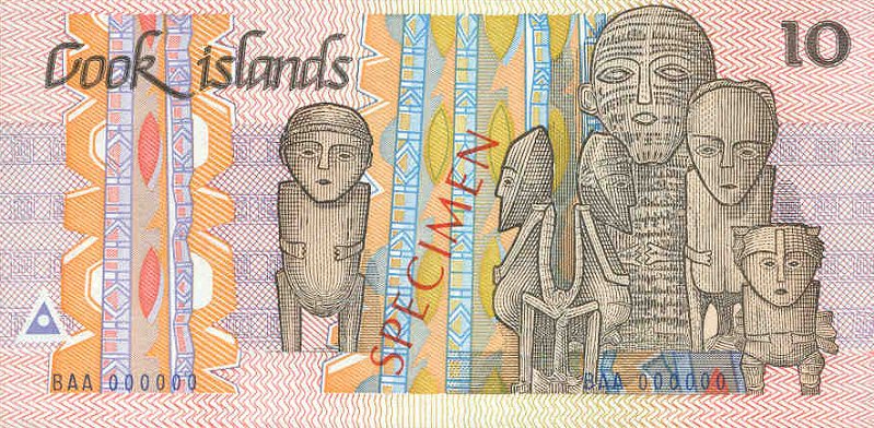 Back of Cook Islands p4s: 10 Dollars from 1987