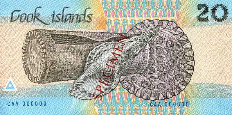 Back of Cook Islands p5s: 20 Dollars from 1987