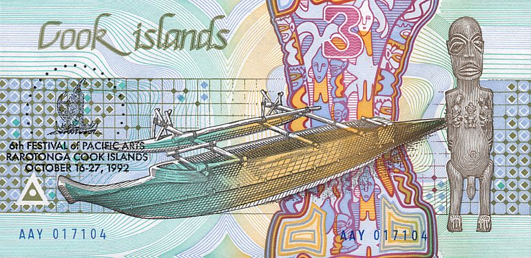 Back of Cook Islands p6: 3 Dollars from 1992
