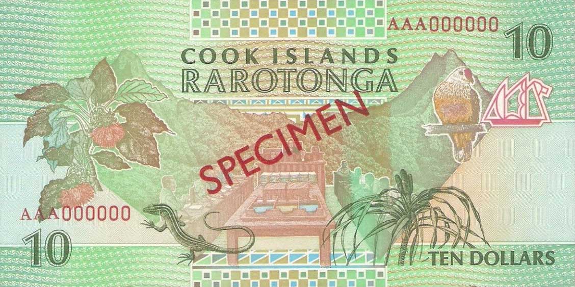 Back of Cook Islands p8s: 10 Dollars from 1992