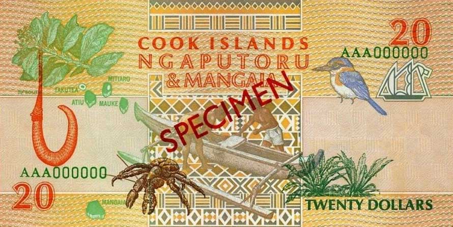 Back of Cook Islands p9s: 20 Dollars from 1992