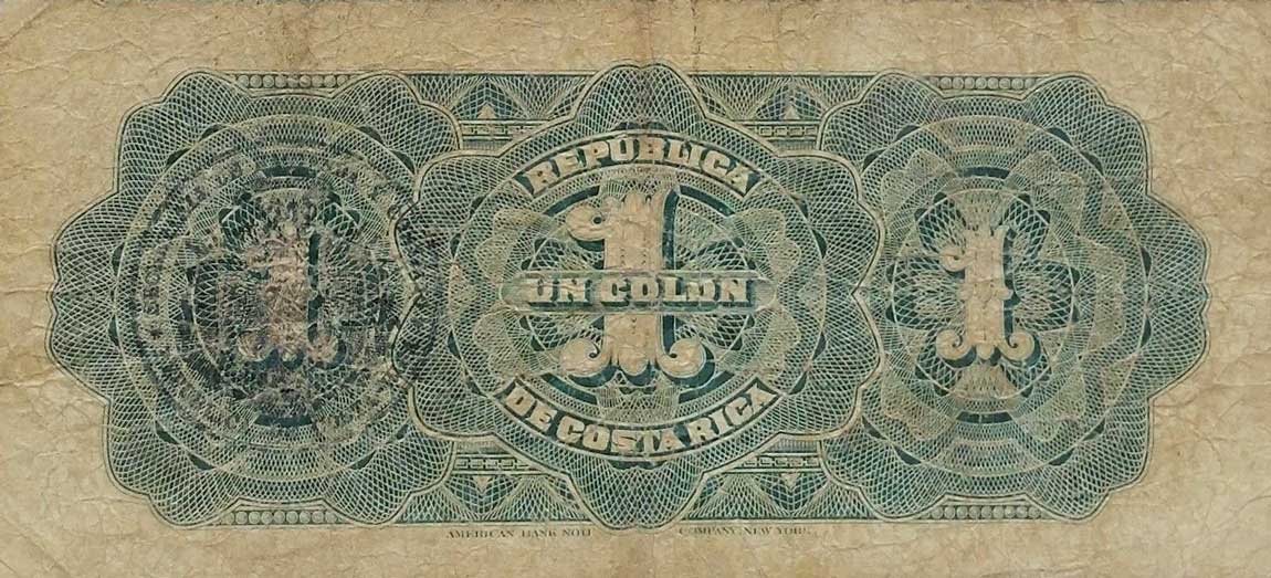 Back of Costa Rica p142a: 1 Colon from 1905