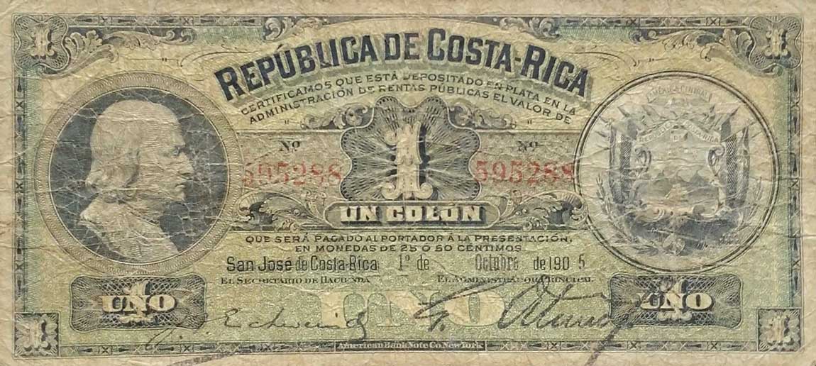 Front of Costa Rica p142a: 1 Colon from 1905