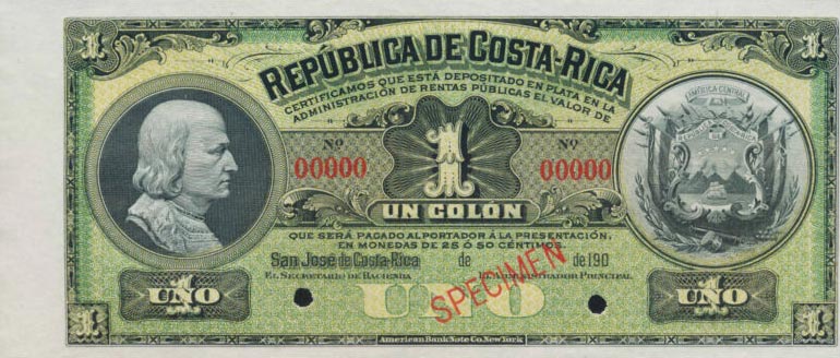 Front of Costa Rica p142s: 1 Colon from 1905