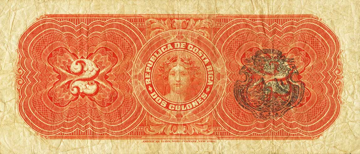Back of Costa Rica p146a: 2 Colones from 1910