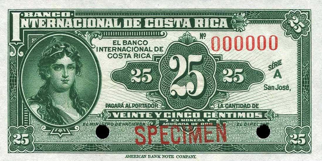 Front of Costa Rica p156s: 25 Centimos from 1918