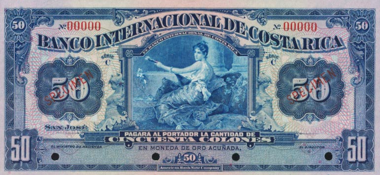 Front of Costa Rica p177s: 50 Colones from 1919
