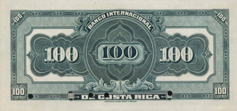 Back of Costa Rica p178s: 100 Colones from 1919