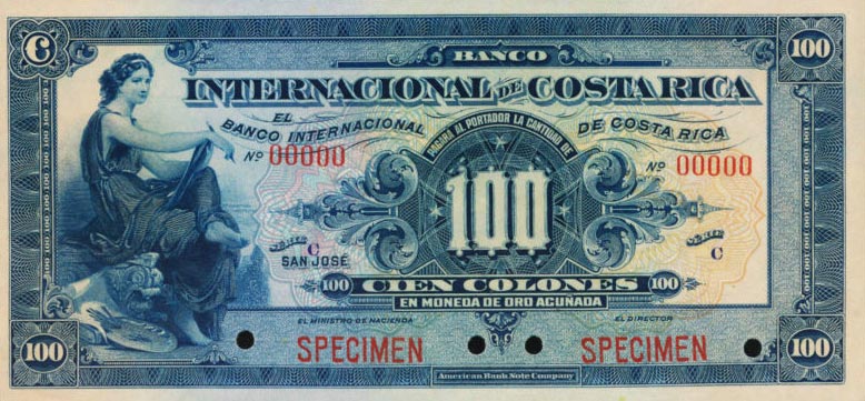 Front of Costa Rica p178s: 100 Colones from 1919