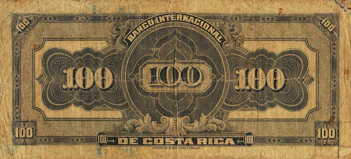 Back of Costa Rica p178x: 100 Colones from 1919