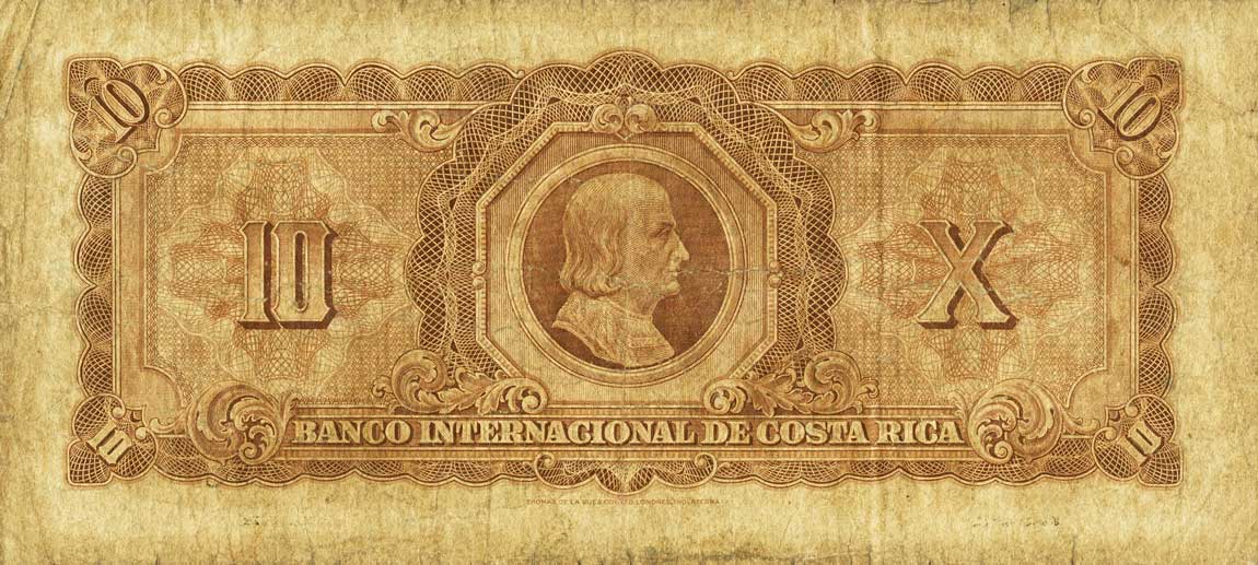 Back of Costa Rica p191: 10 Colones from 1937