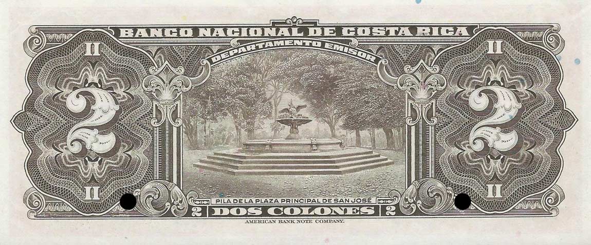 Back of Costa Rica p203s: 2 Colones from 1946