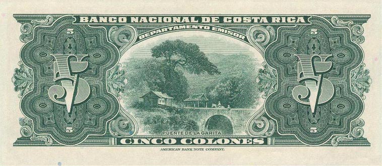 Back of Costa Rica p209a: 5 Colones from 1943