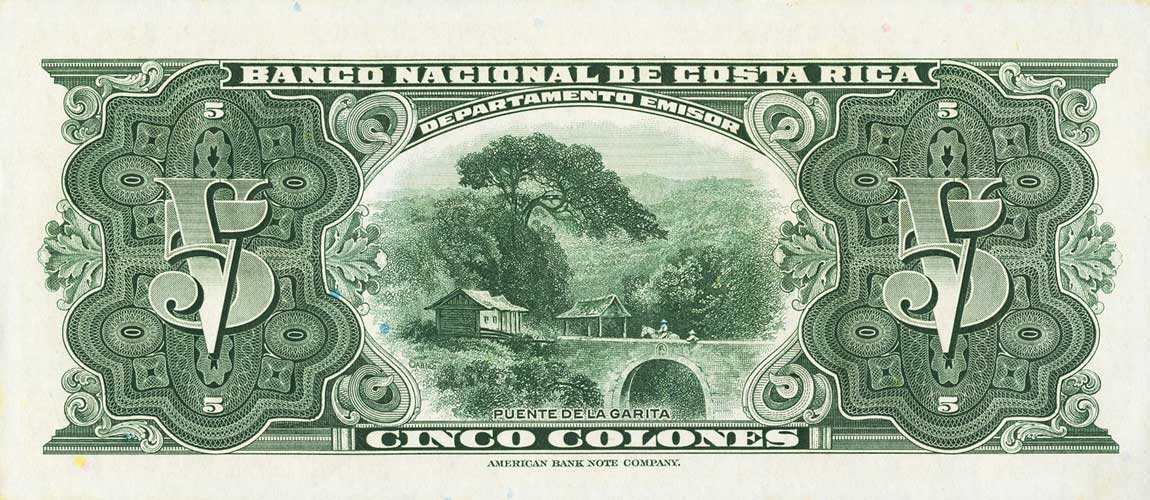 Back of Costa Rica p209c: 5 Colones from 1946