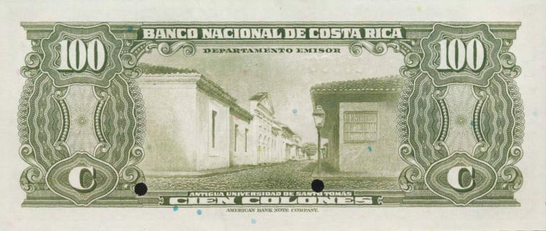 Back of Costa Rica p212s: 100 Colones from 1943