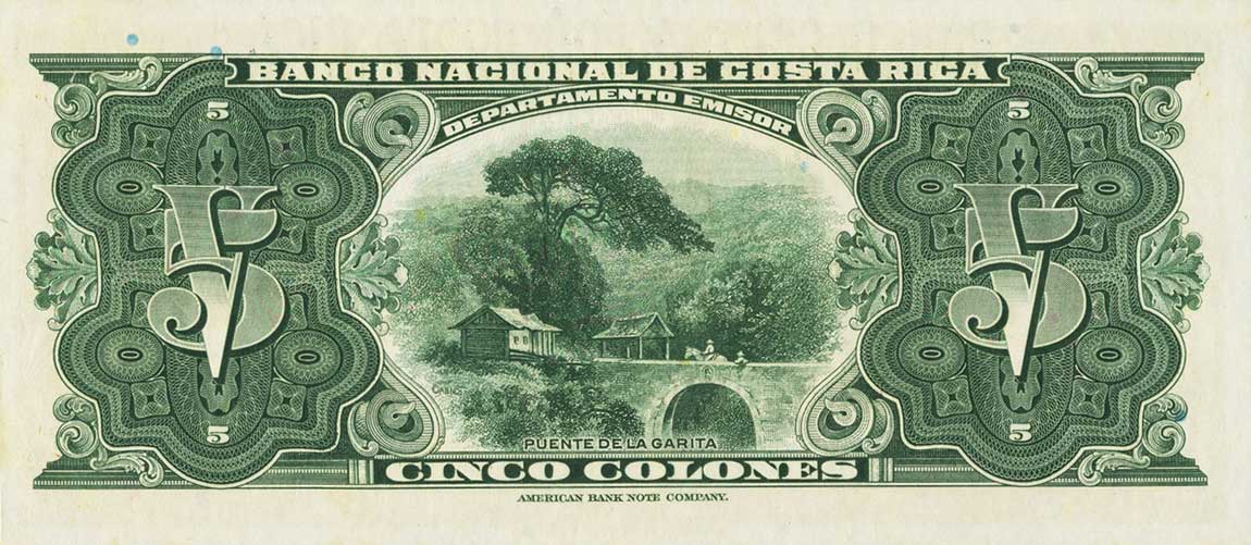 Back of Costa Rica p215a: 5 Colones from 1950