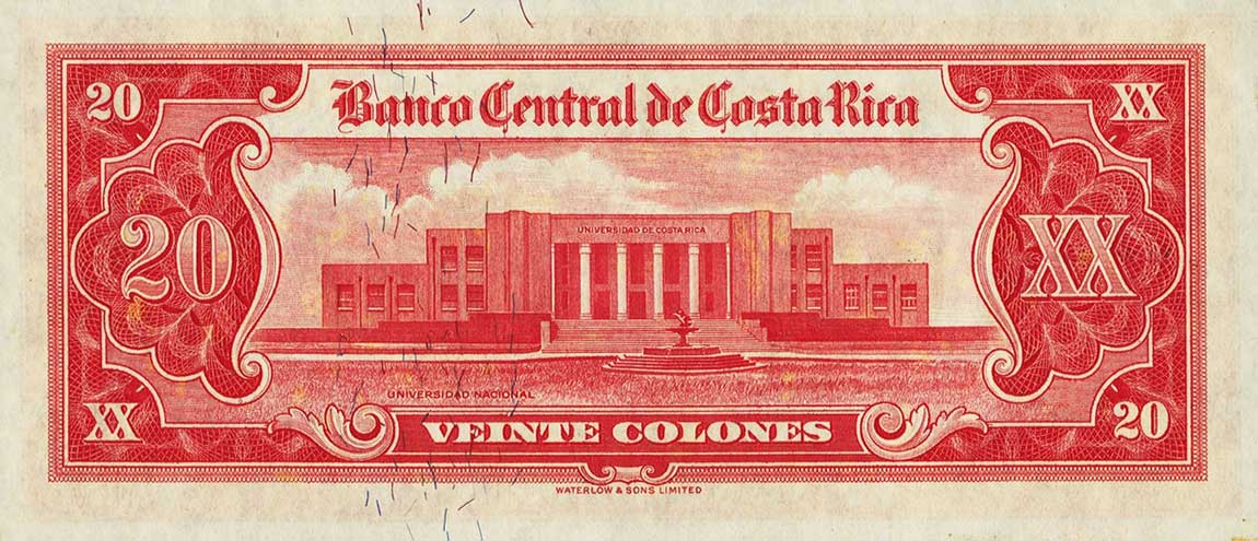 Back of Costa Rica p222a: 20 Colones from 1952