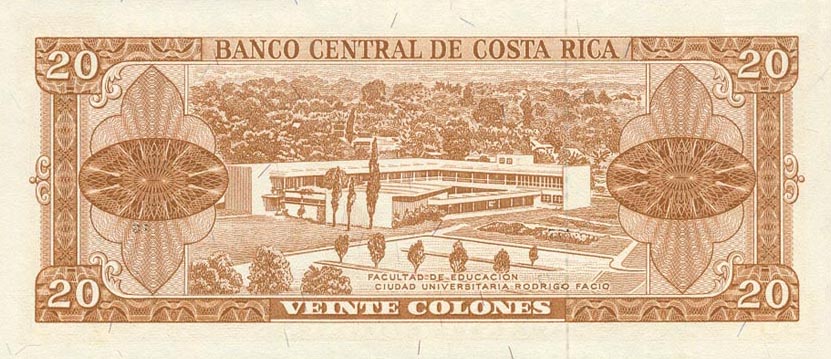 Back of Costa Rica p231a: 20 Colones from 1964