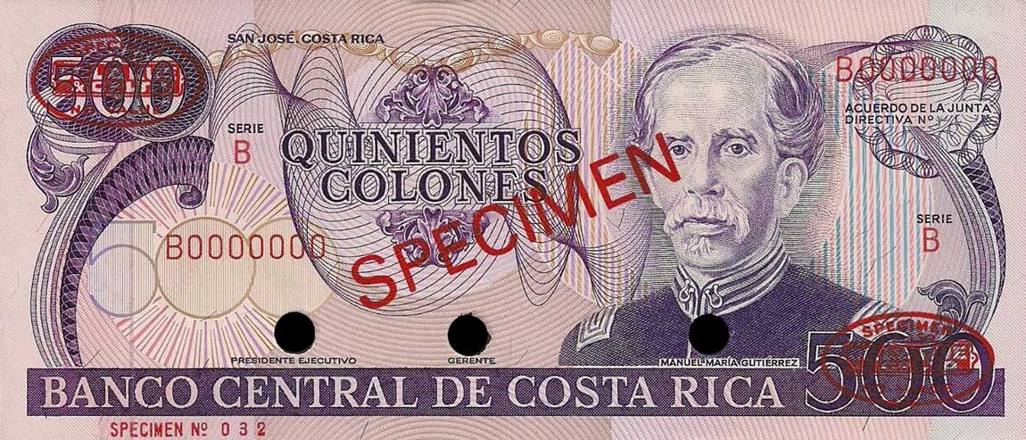 Front of Costa Rica p249s: 500 Colones from 1979