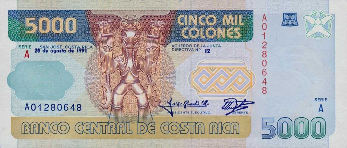 Front of Costa Rica p260a: 5000 Colones from 1991