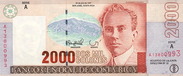 Front of Costa Rica p265a: 2000 Colones from 1997