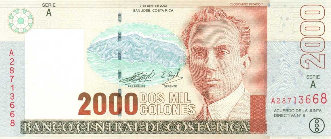 Front of Costa Rica p265d: 2000 Colones from 2003