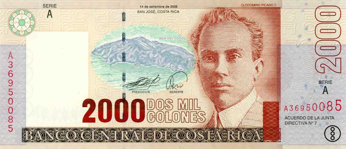 Front of Costa Rica p265e: 2000 Colones from 2005