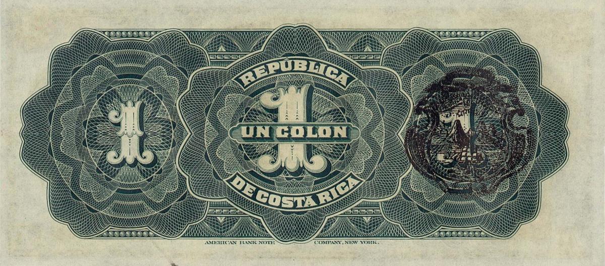 Back of Costa Rica p148a: 1 Colon from 1917