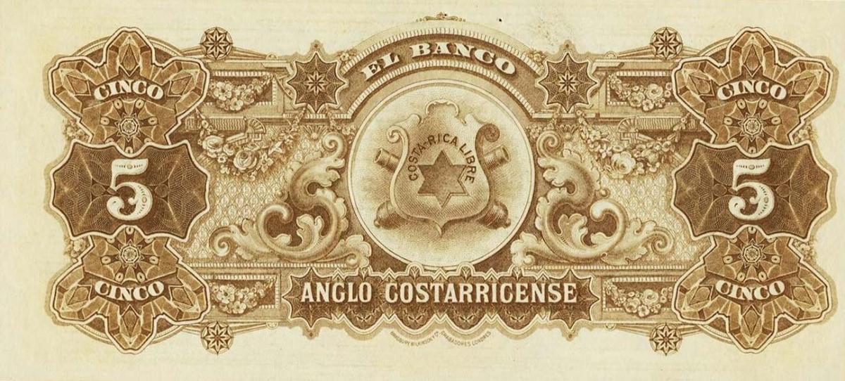 Back of Costa Rica pS122s2: 5 Colones from 1903