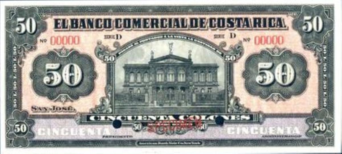 Front of Costa Rica pS149s: 50 Colones from 1914