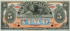 pS223s from Costa Rica: 5 Pesos from 1886