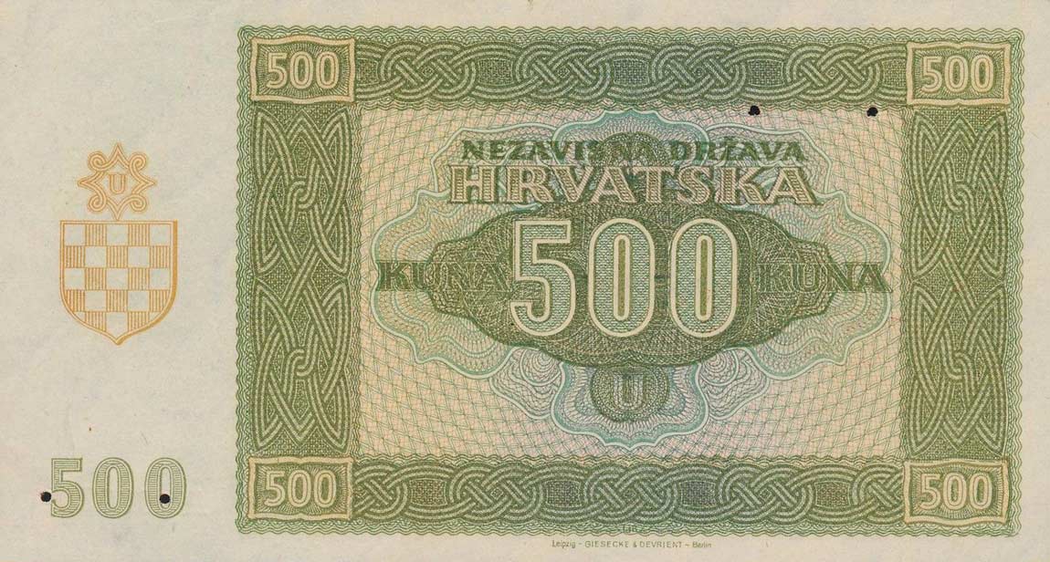Back of Croatia p3s: 500 Kuna from 1941