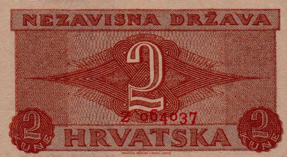 Back of Croatia p8a: 2 Kuna from 1942