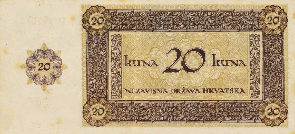 Back of Croatia p9a: 20 Kuna from 1944