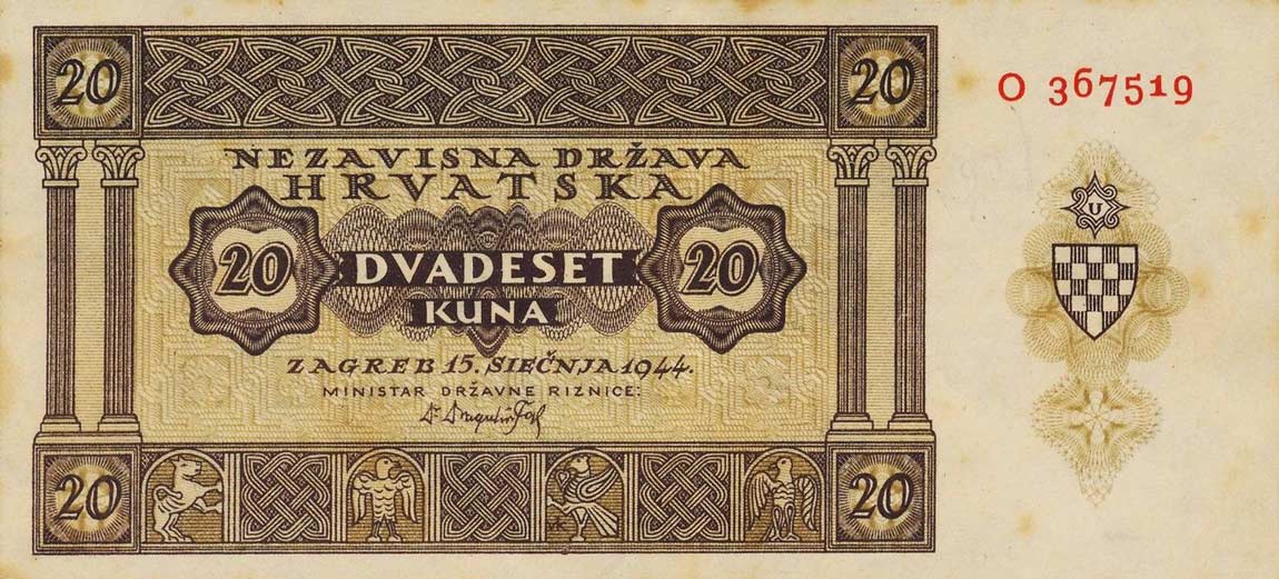 Front of Croatia p9a: 20 Kuna from 1944