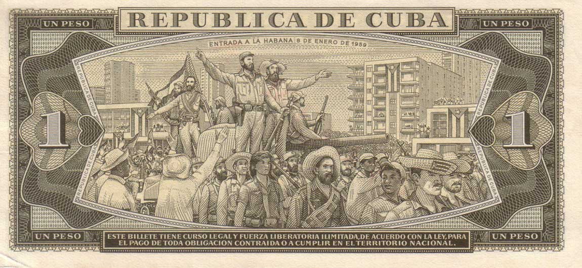 Back of Cuba p100s: 1 Peso from 1966