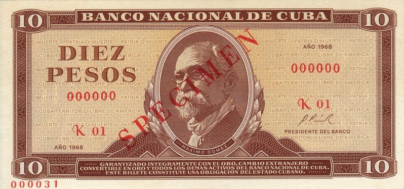 Front of Cuba p104s: 10 Pesos from 1967