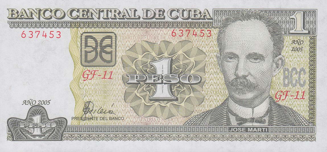Front of Cuba p121e: 1 Peso from 2005