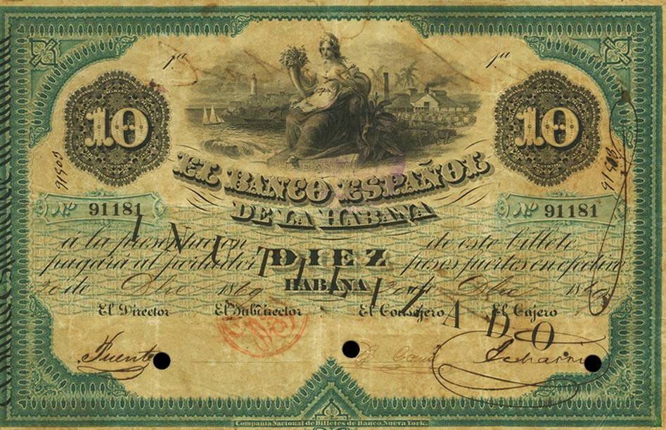 Front of Cuba p12: 10 Pesos from 1869