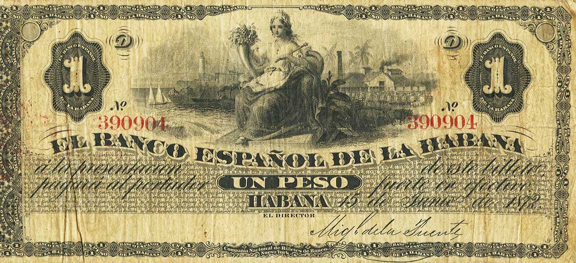 Front of Cuba p27a: 1 Peso from 1872