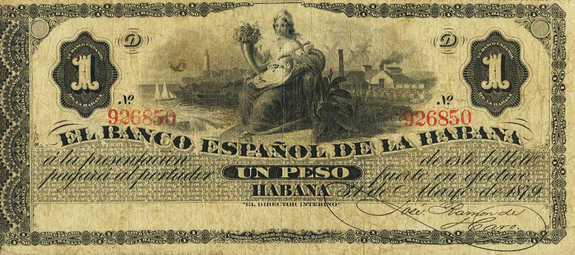 Front of Cuba p27d: 1 Peso from 1879