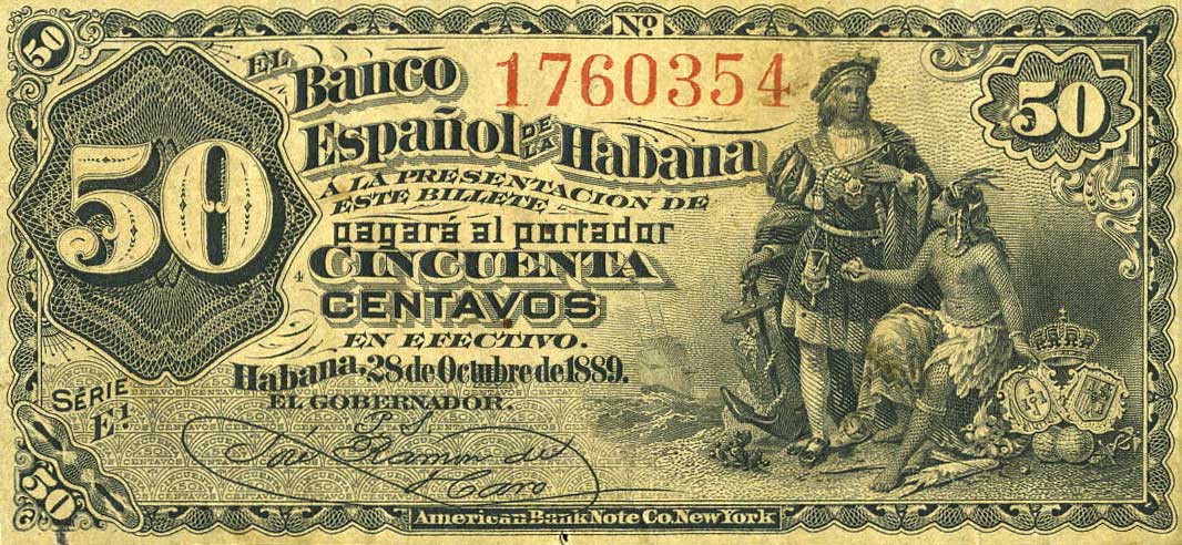 Front of Cuba p33b: 50 Centavos from 1889